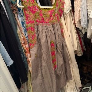 Mi Golondrina Pink and Gray Embroidered Dress